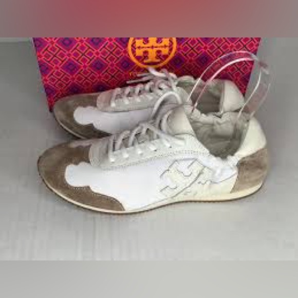 NWT Tory Burch Vintage Authentic Double T Trainer Sneakers White/ Ivory/ Size 7M - Picture 5 of 16